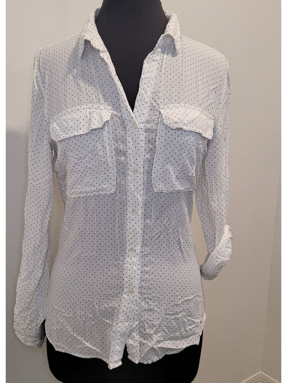 Love Tree Button Down Blouse White Polka Dots L Boho Everyday Wear